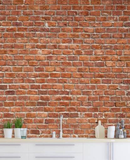 carta da parati murale in mattoni personalizzati rossi chiamata Old Brick Wall per cucine