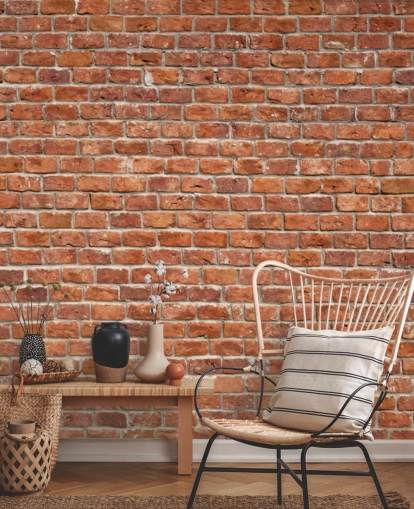 red custom brick wallpaper mural called Old Brick Wall for kitchens