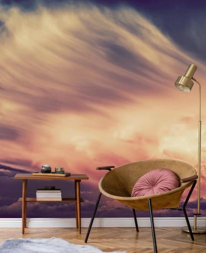 Roze en paarse bewolkte hemel behang