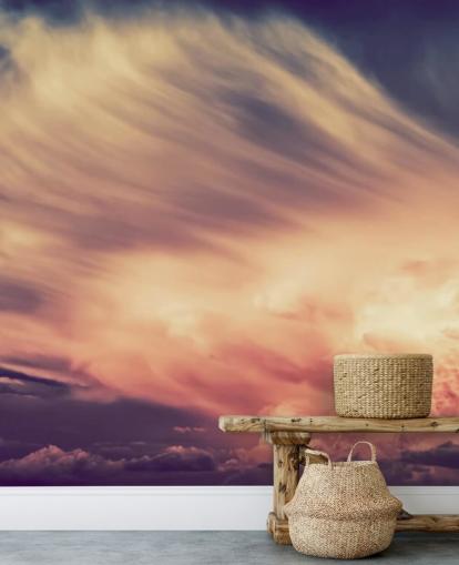 Roze en paarse bewolkte hemel behang Roze en paarse bewolkte hemel behang