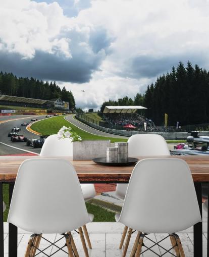 bright F1 wallpaper mural called Lap 1 Belgium 2014 by Darren Heath for bedrooms and home offices