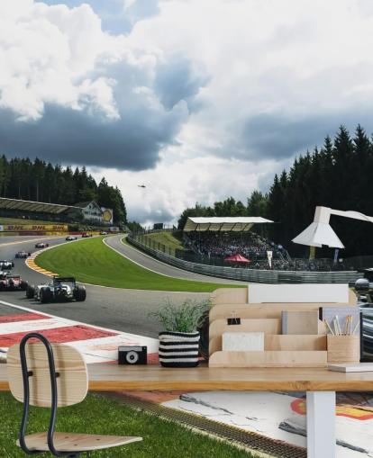 bright F1 wallpaper mural called Lap 1 Belgium 2014 by Darren Heath for bedrooms and home offices