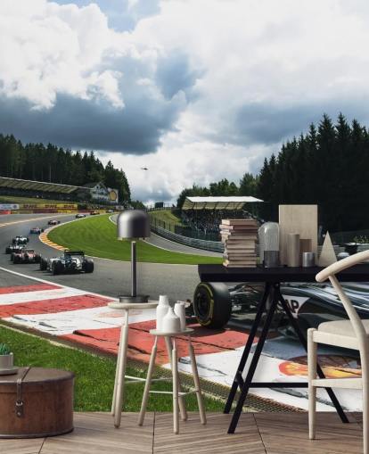 bright F1 wallpaper mural called Lap 1 Belgium 2014 by Darren Heath for bedrooms and home offices