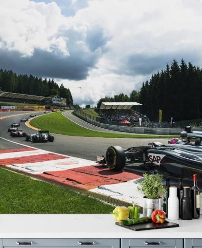 brillante mural de papel pintado de F1 llamado Lap 1 Belgium 2014 de Darren Heath para dormitorios y oficinas en casa
