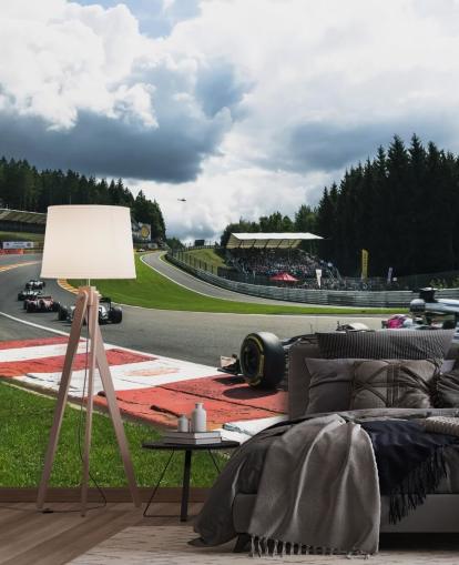 bright F1 wallpaper mural called Lap 1 Belgium 2014 by Darren Heath for bedrooms and home offices