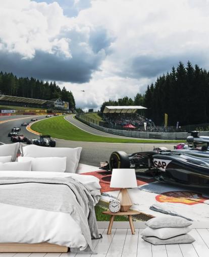 bright F1 wallpaper mural called Lap 1 Belgium 2014 by Darren Heath for bedrooms and home offices