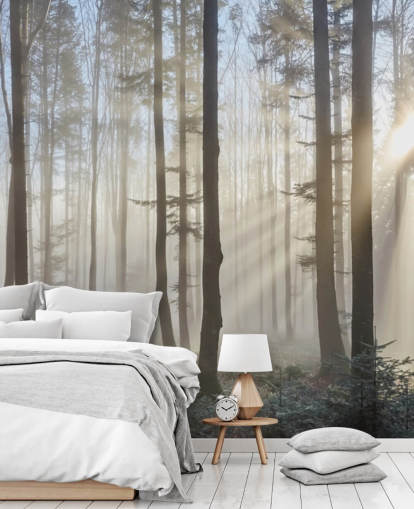 Nebliger dunkler Wald Tapete