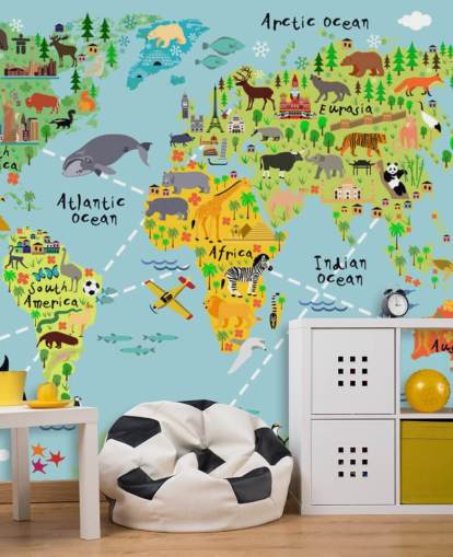 carta da parati murale colorata con mappa del mondo adatta ai bambini chiamata Cartoon World Map con animali per le camere dei bambini e le scuole carta da parati murale colorata con mappa del mondo adatta ai bambini chiamata Cartoon World Map con animali per le camere dei bambini e le scuole