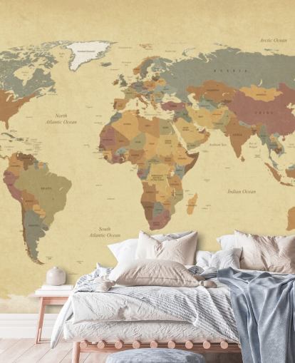 carta da parati murale con mappa del mondo vintage testurizzata marrone chiamata Textured Vintage World Map per case e uffici