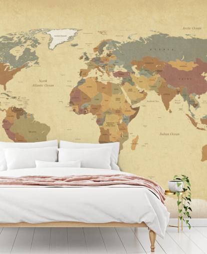 brown textured vintage world map wallpaper mural called Textured Vintage World Map for homes and offices