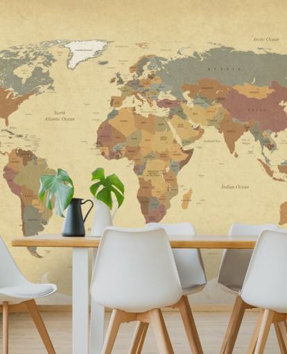 brown textured vintage world map wallpaper mural called Textured Vintage World Map for homes and offices