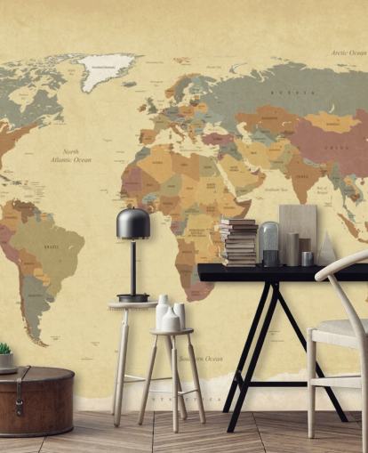 brown textured vintage world map wallpaper mural called Textured Vintage World Map for homes and offices