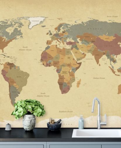 brown textured vintage world map wallpaper mural called Textured Vintage World Map for homes and offices