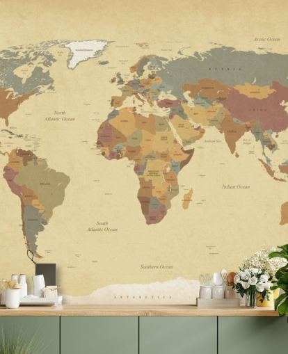 brown textured vintage world map wallpaper mural called Textured Vintage World Map for homes and offices