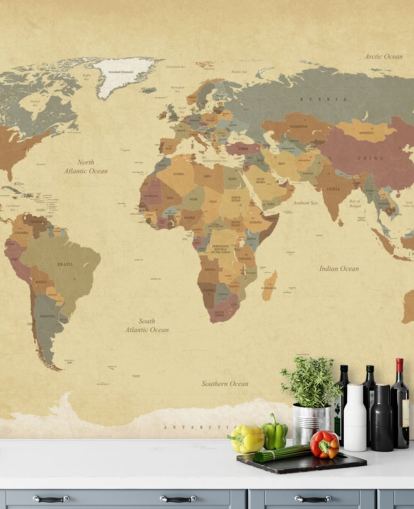 mural de papel pintado de mapa del mundo vintage con textura marrón llamado Mapa del mundo vintage texturizado para hogares y oficinas