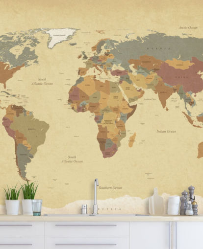 brunt strukturert vintage verdenskart tapet veggmaleri kalt Textured Vintage World Map for hjem og kontorer