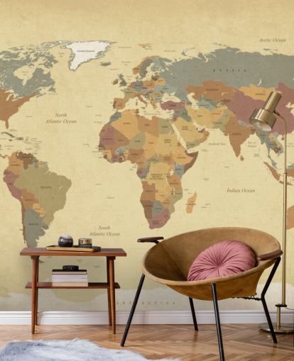 ruskea kuvioitu vintage-maailmankartan taustakuvamaalaus nimeltä Textured Vintage World Map koteihin ja toimistoihin