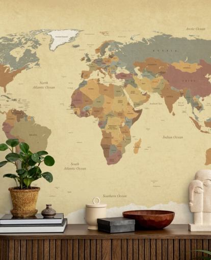 Braune, strukturierte Vintage-Weltkarten-Tapete namens Textured Vintage World Map für Häuser und Büros Braune, strukturierte Vintage-Weltkarten-Tapete namens Textured Vintage World Map für Häuser und Büros