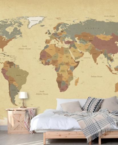 brown textured vintage world map wallpaper mural called Textured Vintage World Map for homes and offices