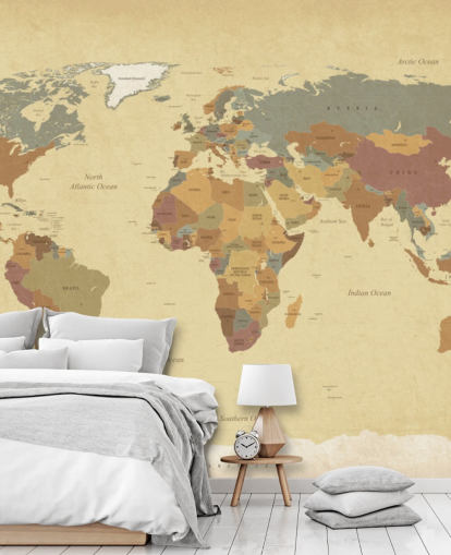 brown textured vintage world map wallpaper mural called Textured Vintage World Map for homes and offices
