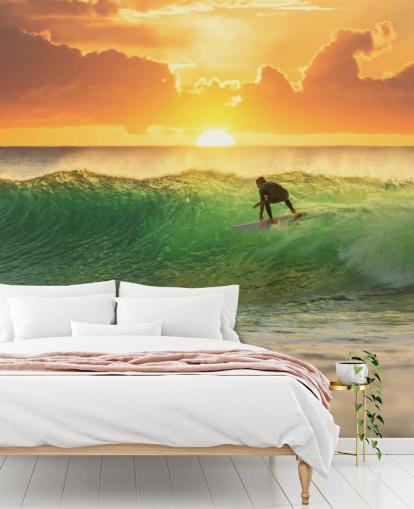 Surfer on Wave in the Evening Wallpaper