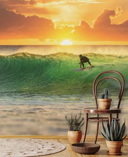 Surfer on Wave in the Evening Wallpaper Surfer on Wave in the Evening Wallpaper
