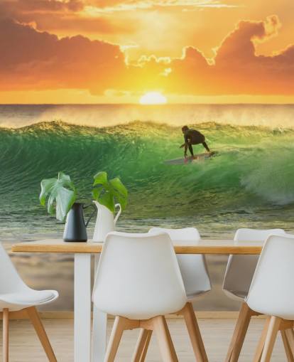 Surfer on Wave in the Evening Wallpaper Surfer on Wave in the Evening Wallpaper