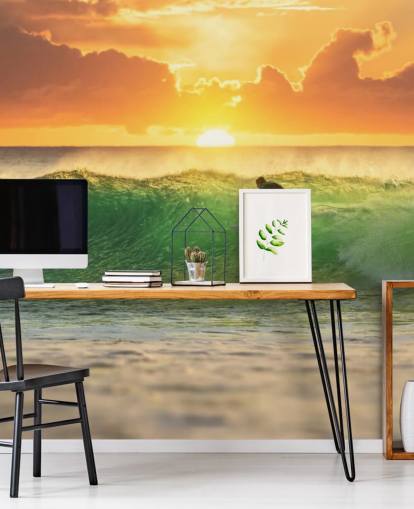 Surfer on Wave in the Evening Wallpaper