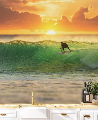 Surfer on Wave in the Evening Wallpaper
