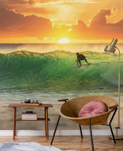 Surfer on Wave in the Evening Wallpaper