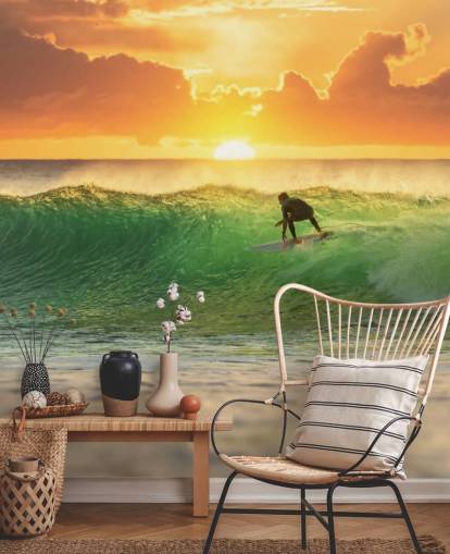 Surfer on Wave in the Evening Wallpaper