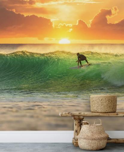 Surfer on Wave in the Evening Wallpaper Surfer on Wave in the Evening Wallpaper