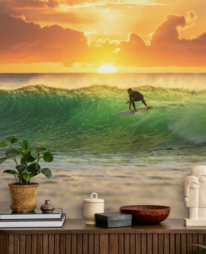 Surfer on Wave in the Evening Wallpaper