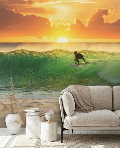 Surfer on Wave in the Evening Wallpaper