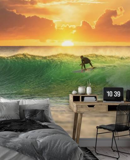 Surfer on Wave in the Evening Wallpaper