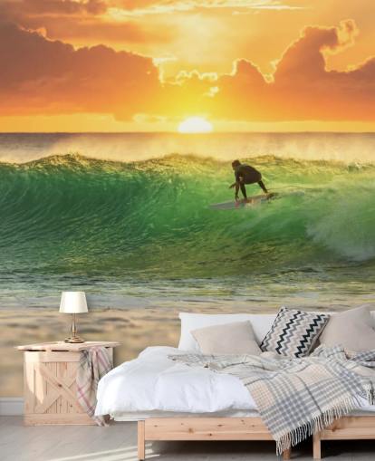 Fondo de pantalla de Surfer on Wave in the Evening Fondo de pantalla de Surfer on Wave in the Evening