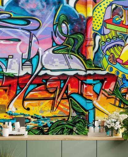 Carta da parati murale con graffiti colorati