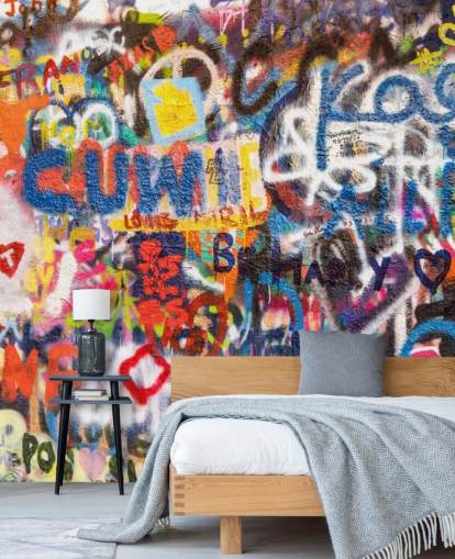 fargerikt graffiti tapet veggmaleri kalt Graffiti an der Wand for soverom