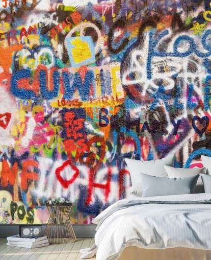 Buntes Graffiti-Tapeten-Wandbild namens Graffiti an der Wand für Schlafzimmer