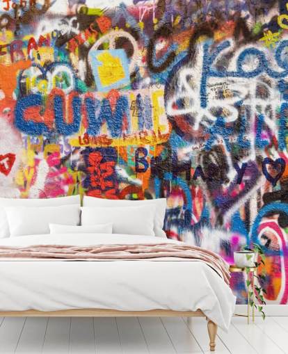 Buntes Graffiti-Tapeten-Wandbild namens Graffiti an der Wand für Schlafzimmer Buntes Graffiti-Tapeten-Wandbild namens Graffiti an der Wand für Schlafzimmer