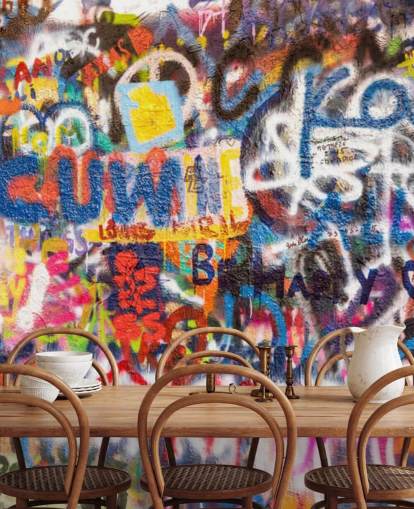 fargerikt graffiti tapet veggmaleri kalt Graffiti an der Wand for soverom