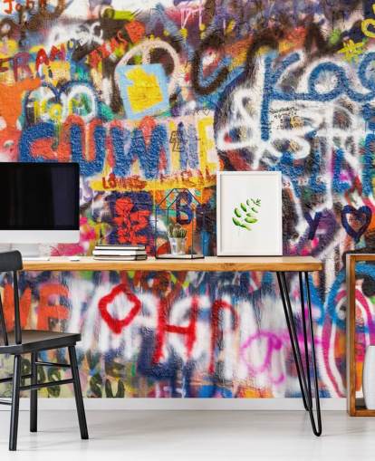 Buntes Graffiti-Tapeten-Wandbild namens Graffiti an der Wand für Schlafzimmer