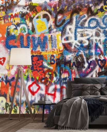 farverigt graffiti tapet vægmaleri kaldet Graffiti an der Wand til soveværelser