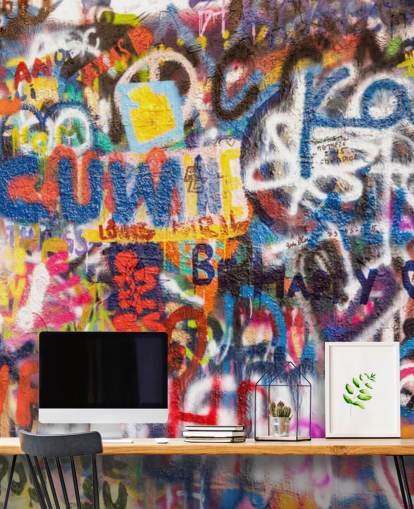 farverigt graffiti tapet vægmaleri kaldet Graffiti an der Wand til soveværelser
