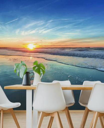 Sunset on Blue Beach Wallpaper