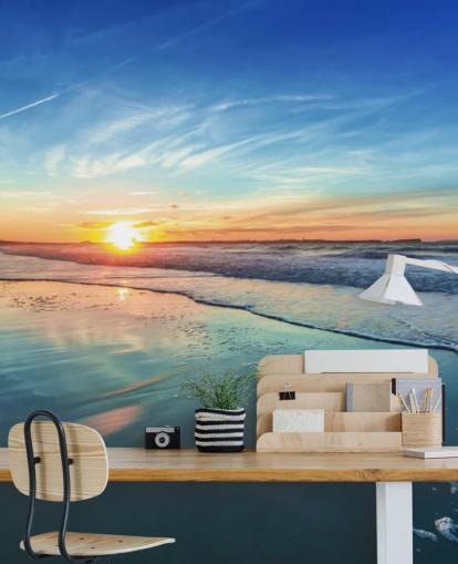 Sunset on Blue Beach Wallpaper