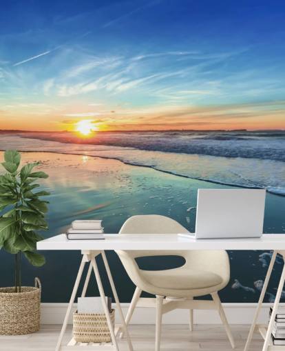 Sonnenuntergang am blauen Strand Wallpaper