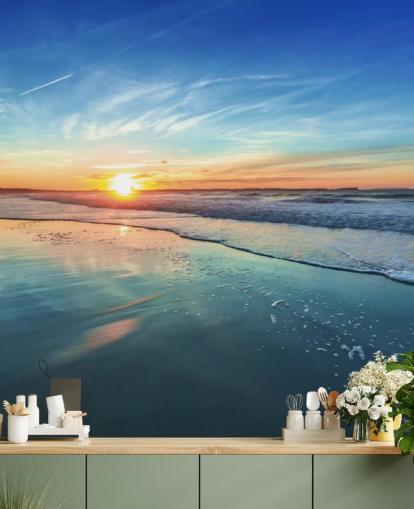 Sunset on Blue Beach Wallpaper