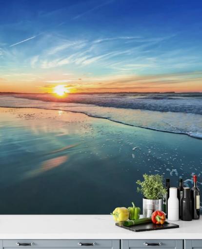 Sunset on Blue Beach Wallpaper