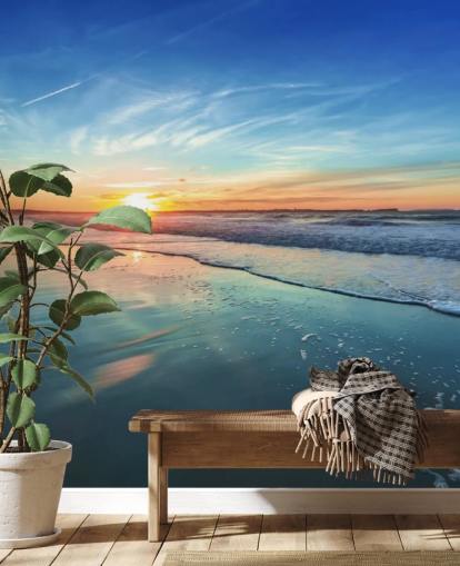 Sunset on Blue Beach Wallpaper